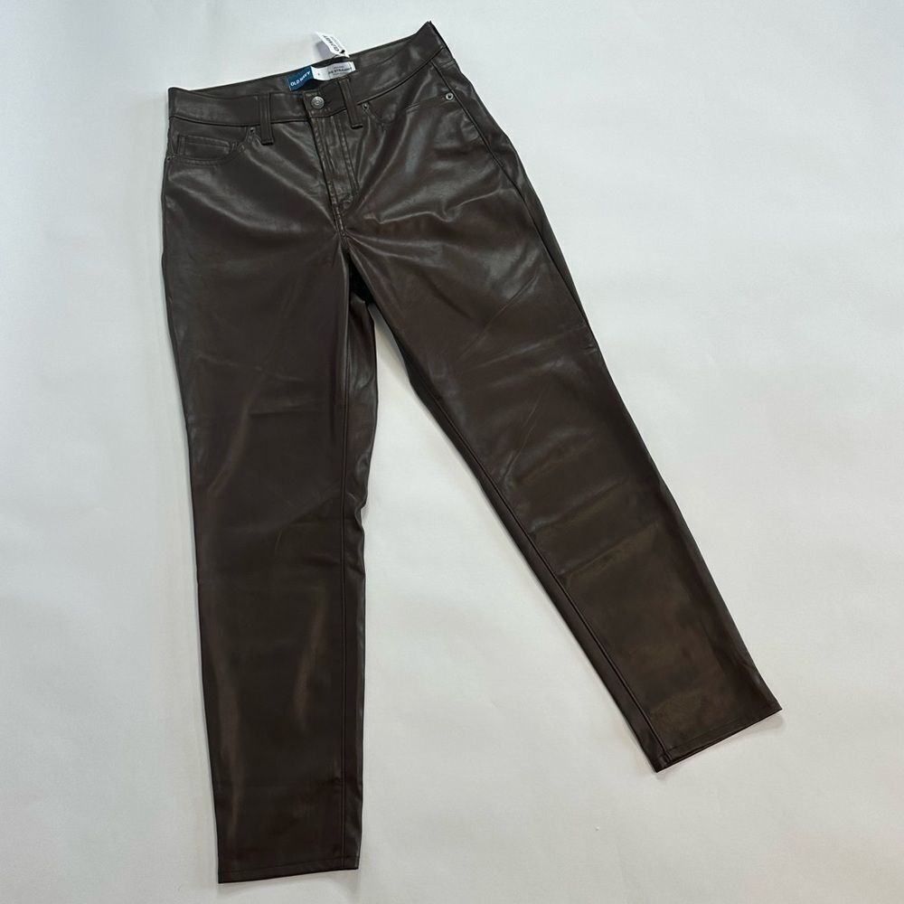 NWT Old Navy OG Chocolate Brown Straight Faux Leather Pants Size 6